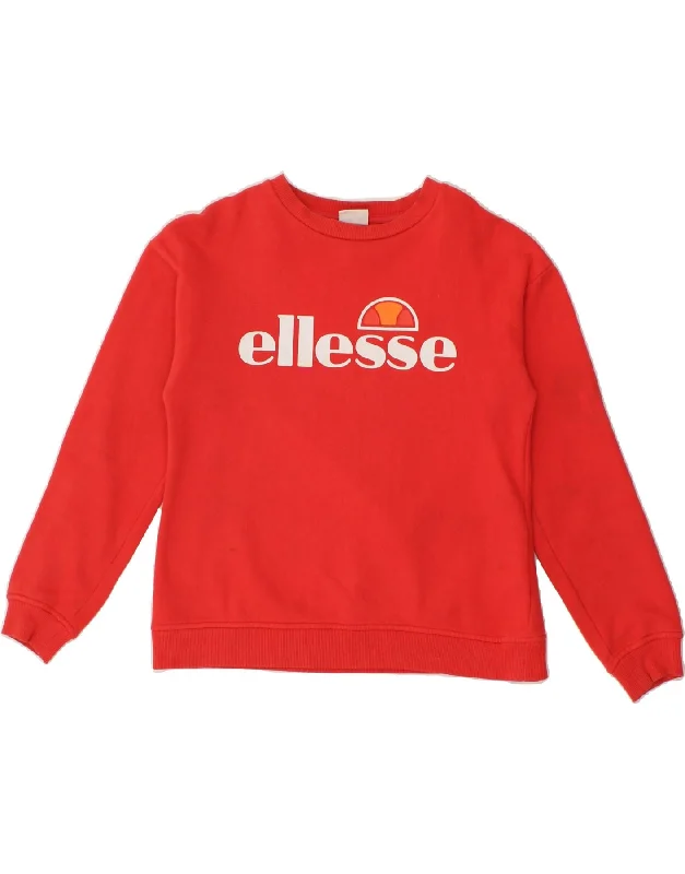 ELLESSE Womens Graphic Sweatshirt Jumper UK 6 XS Red Cotton Oversized Hoodie Comfort Casual