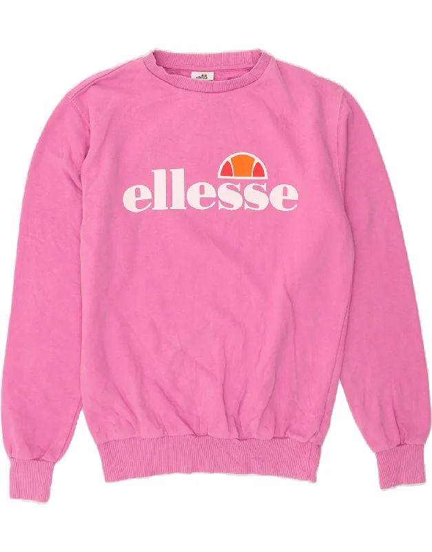 ELLESSE Womens Oversized Graphic Sweatshirt Jumper UK 10 Small  Pink Hoodie with Logo Branding Identity