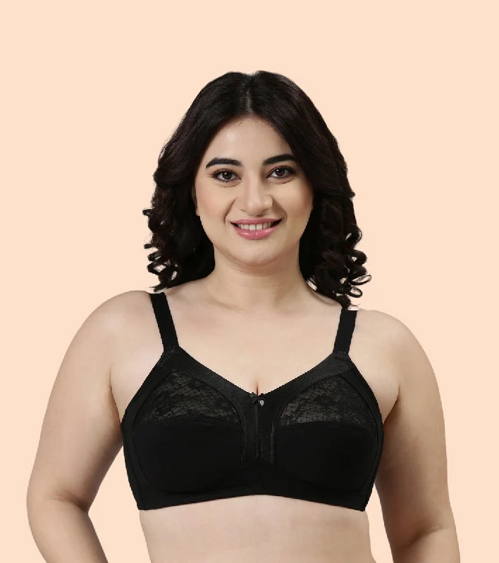 Enamor Fab-Cool A014 Super Contouring M-frame Full Support  Cotton Bra for Women- Full Coverage, Non Padded and Wirefree - Black Soft Padded Bralette