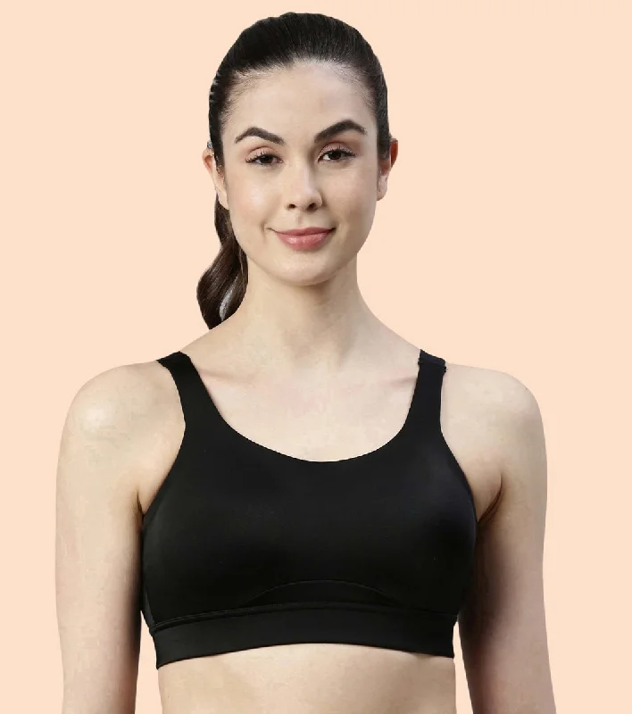 Enamor Agion SB18 Convertible Back High-Impact Sports Bra for Women- Full Coverage, Padded and Wirefree - Black Trendy Lace Bra