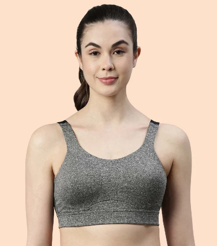 Enamor Agion SB18 Convertible Back High-Impact Sports Bra for Women- Full Coverage, Padded and Wirefree - Grey Melange Adjustable Bra Straps