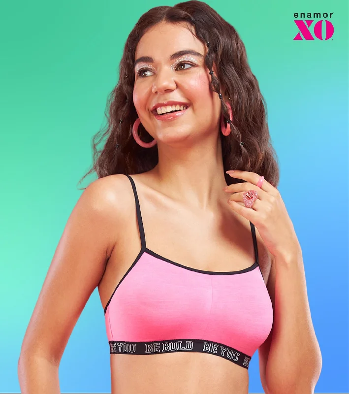 Enamor XO Candy Pink Non-Wired Non Padded Regular Bra - Baylish Breathable Sports Bra