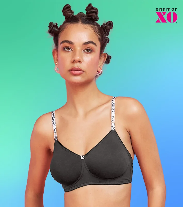 Enamor XO Graphite Non Wired Non Padded Regular Bra - Livia Chic Satin Bra