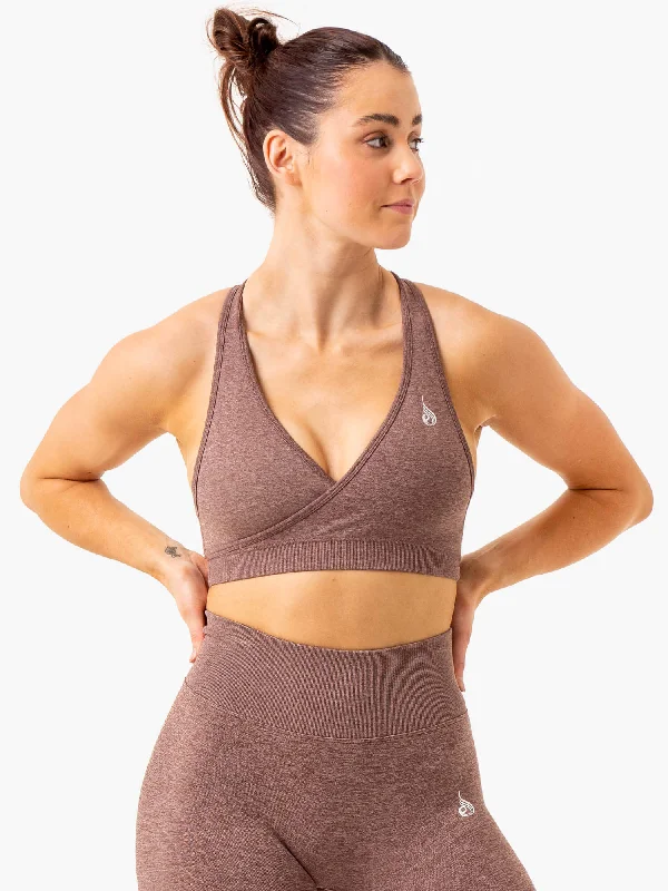 Essential Seamless Cross Over Sports Bra - Chocolate Marl Sleek Push-Up Bra