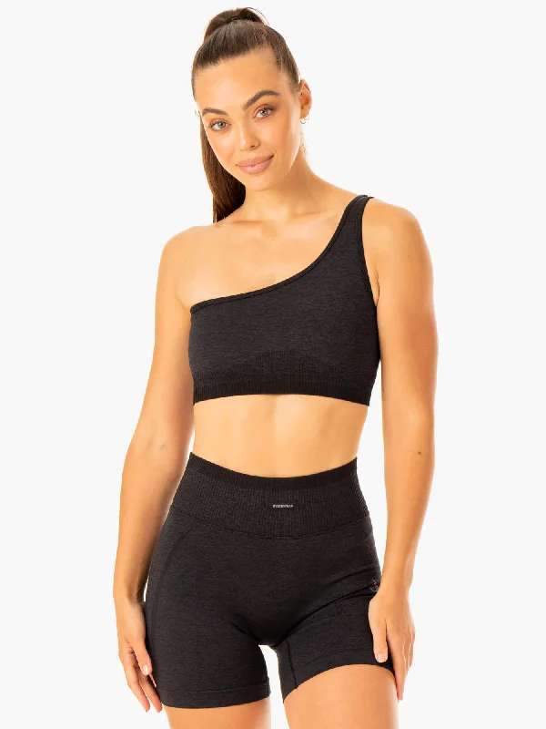 Excel Seamless One Shoulder Sports Bra - Black Marl Sexy Underwire Bra