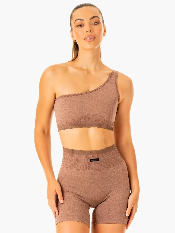 Excel Seamless One Shoulder Sports Bra - Mocha Marl Light Padded Bra