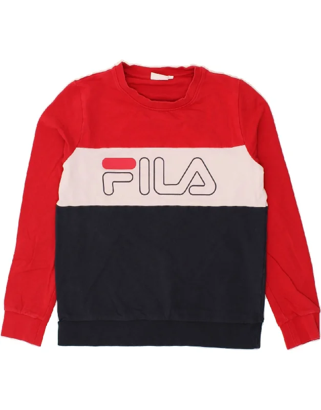 FILA Womens Graphic Sweatshirt Jumper UK 10 Small Multicoloured Hoodie with Hood Adjustable Protection