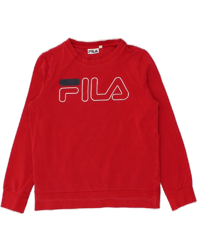 FILA Womens Graphic Sweatshirt Jumper UK 6 XS Red Cotton Hoodie with Illustration Artistic Creative