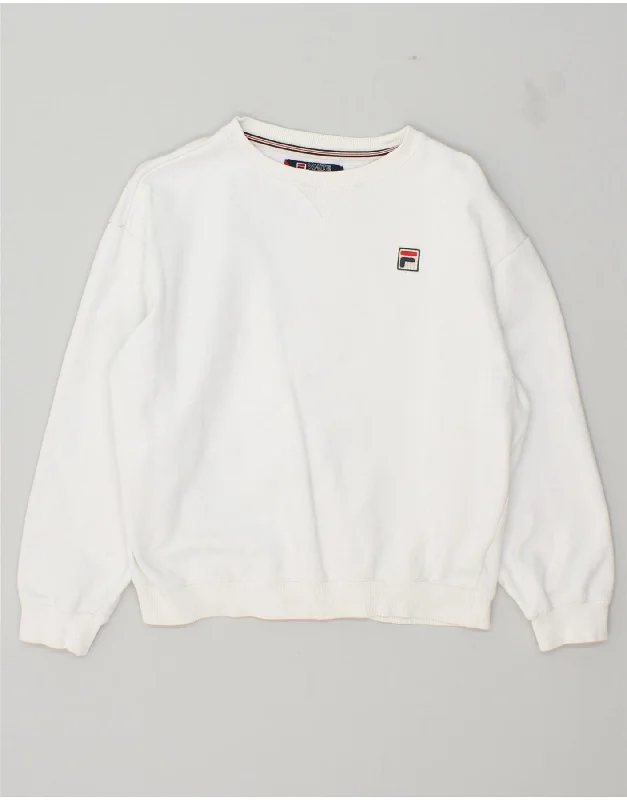 FILA Womens Sweatshirt Jumper UK 6 XS White Hoodie with Embroidery Detailed Premium