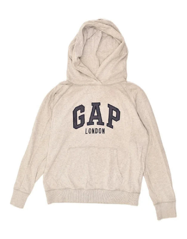 GAP Womens London Graphic Hoodie Jumper UK 14 Medium Grey Cotton Hoodie with Snap Buttons Easy Quick