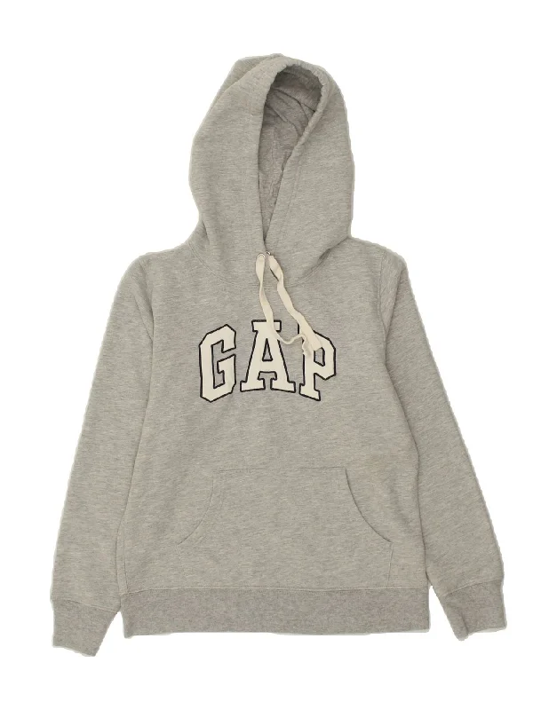 GAP Womens Loose Fit Graphic Hoodie Jumper UK 6 XS Grey Cotton Hoodie with Batwing Sleeves Loose Dramatic