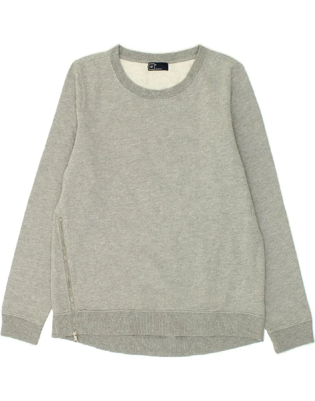 GAP Womens Sweatshirt Jumper UK 14 Medium Grey Cotton Hoodie with Drop Shoulder Relaxed Streetwear