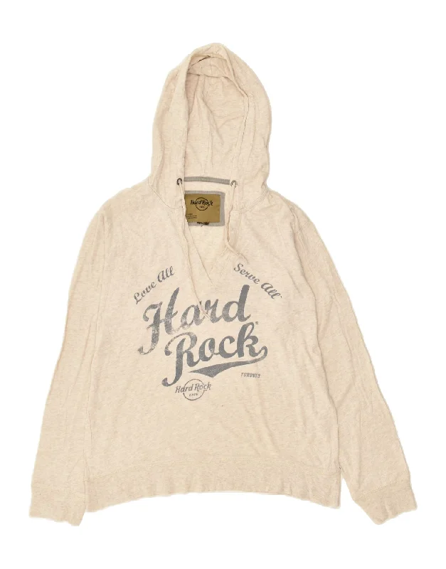 HARD ROCK CAFE Womens Toronto Graphic Hoodie Jumper UK 16 Large Beige Hooded Sweatshirt Casual Wear Street Style