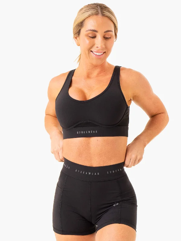 Heighten High Impact Sports Bra - Black Soft Padded Bralette