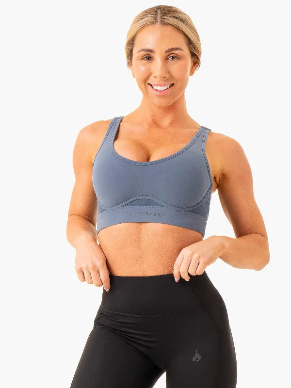 Heighten High Impact Sports Bra - Steel Blue Sexy Mesh Bra