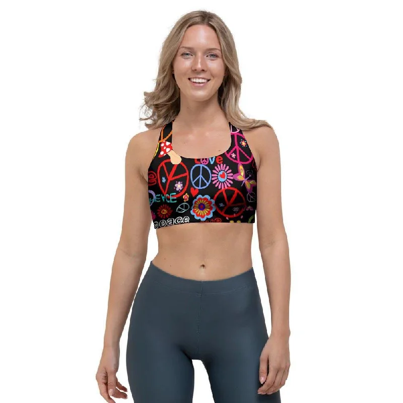 Hippie Peace Sign Sports Bra Supportive Cotton Bra