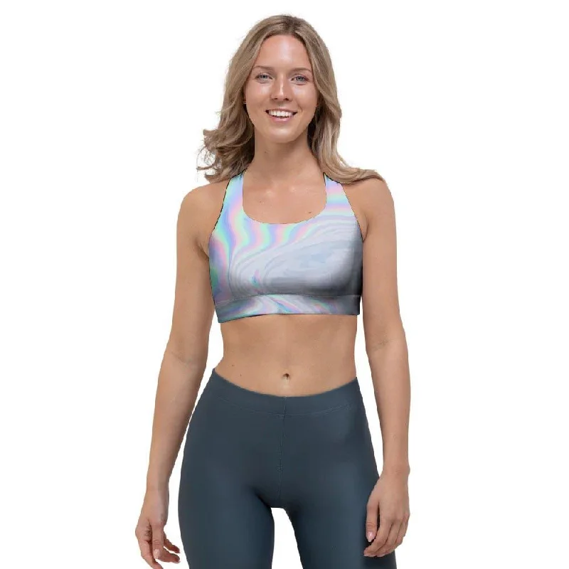 Holographic Abstract Sports Bra Wireless Push-Up Bra