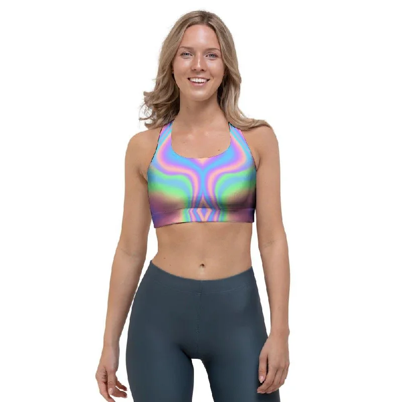 Holographic Trippy Sports Bra Full Coverage Bra