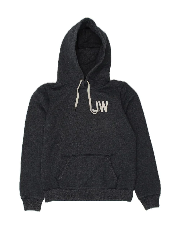 JACK WILLS Womens Graphic Hoodie Jumper UK 12 Medium Navy Blue Cotton Hoodie with Drop Shoulder Relaxed Streetwear