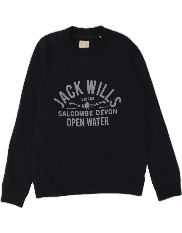 JACK WILLS Womens Graphic Sweatshirt Jumper UK  8 Small Navy Blue Cotton Hoodie with Gradient Ombre Colorful