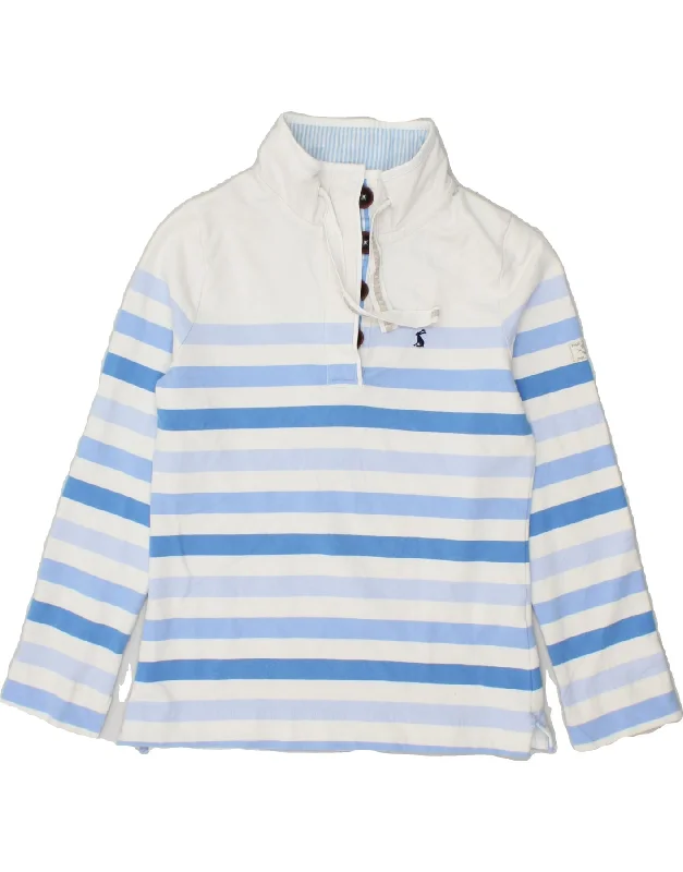 JOULES Womens Button Neck Sweatshirt Jumper UK 10 Small  Blue Striped Hoodie with Hem Detail Decorative Unique