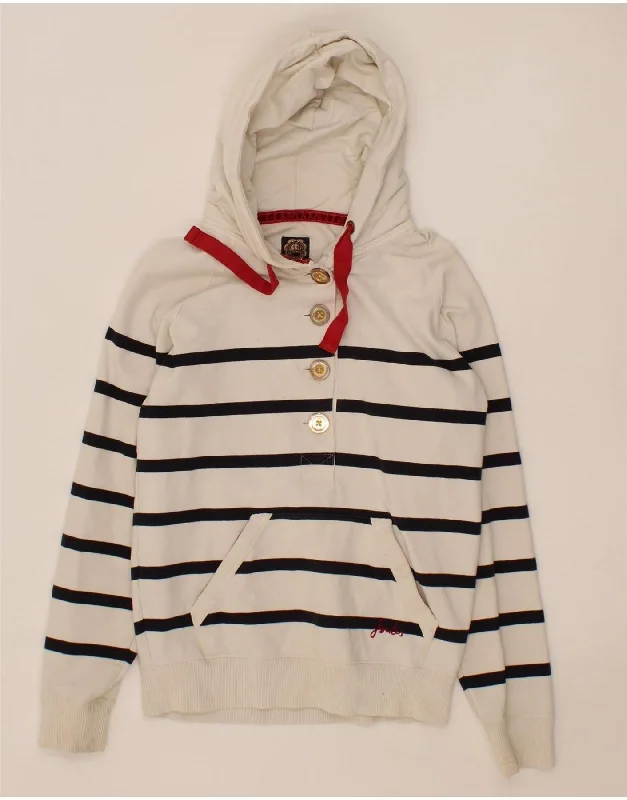 JOULES Womens Oversized Hoodie Jumper UK 4 XS White Striped Cotton Hoodie with Thumb Holes Functional Cozy