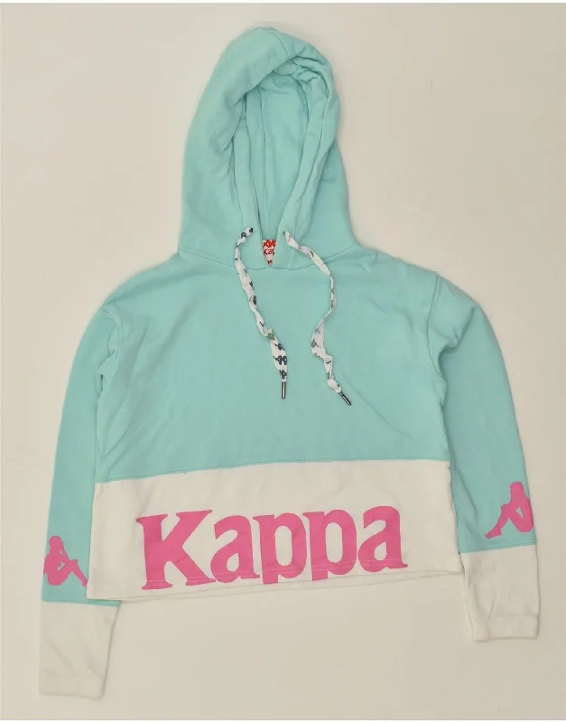 KAPPA Womens Graphic Crop Hoodie Jumper UK 14 Medium Turquoise Colourblock Hoodie with Reflective Safety Nightwear