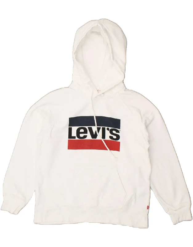 LEVI'S Womens Graphic Hoodie Jumper UK 6 XS White Cotton Hoodie with Slim Fit Tailored Modern