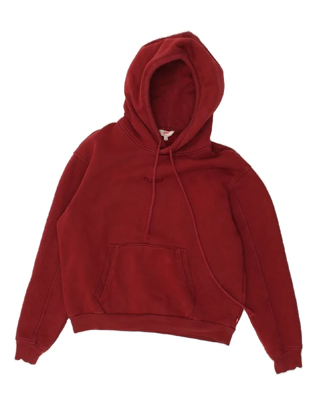 LEVI'S Womens Hoodie Jumper UK 2 2XS Burgundy Cotton Hoodie with Ribbed Hem Stretchable Secure