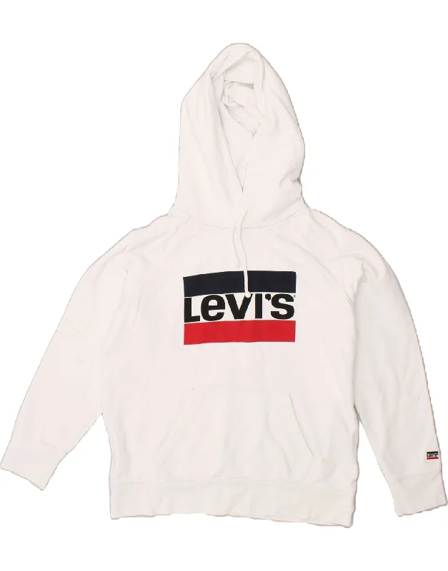 LEVI'S Womens Loose Fit Graphic Hoodie Jumper UK 10 Small White Cotton Cotton Hoodie Fleece Lining Warmth