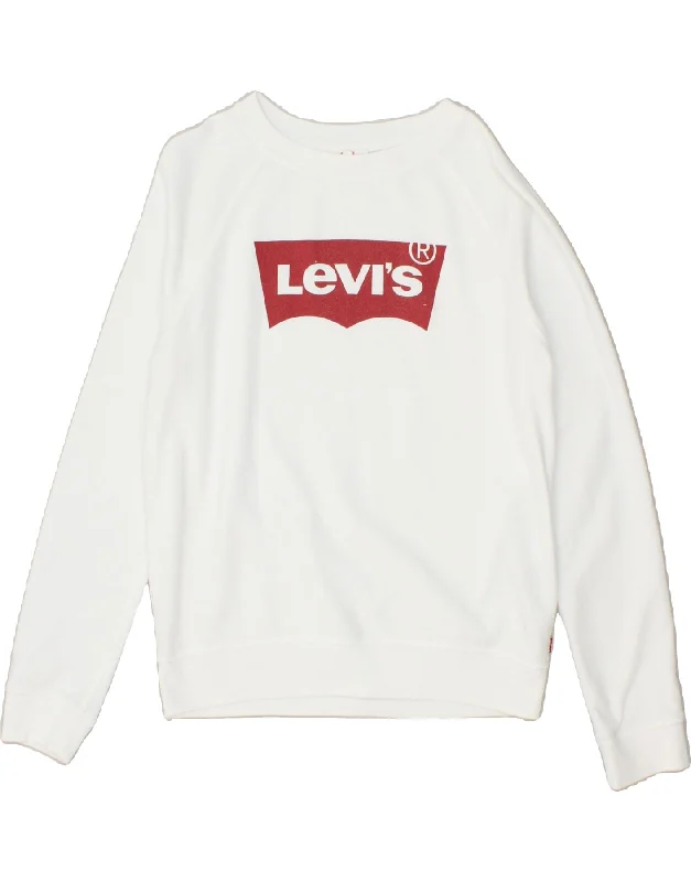 LEVI'S Womens Loose Fit Graphic Sweatshirt Jumper UK 10 Small White Cotton Hoodie with Magnetic Closure Innovative Modern