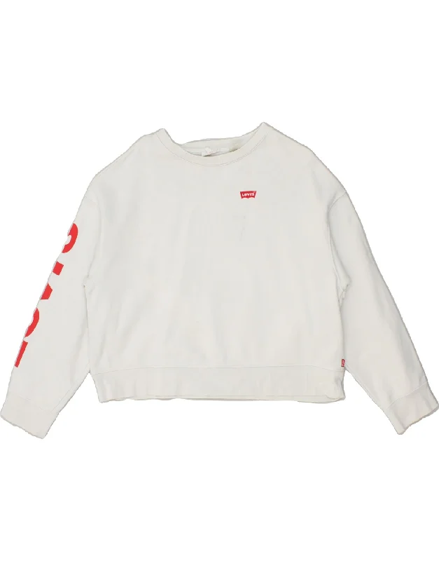 LEVI'S Womens Oversized Graphic Crop Sweatshirt Jumper UK 6 XS White Hoodie with Full-Zip Functional Layering