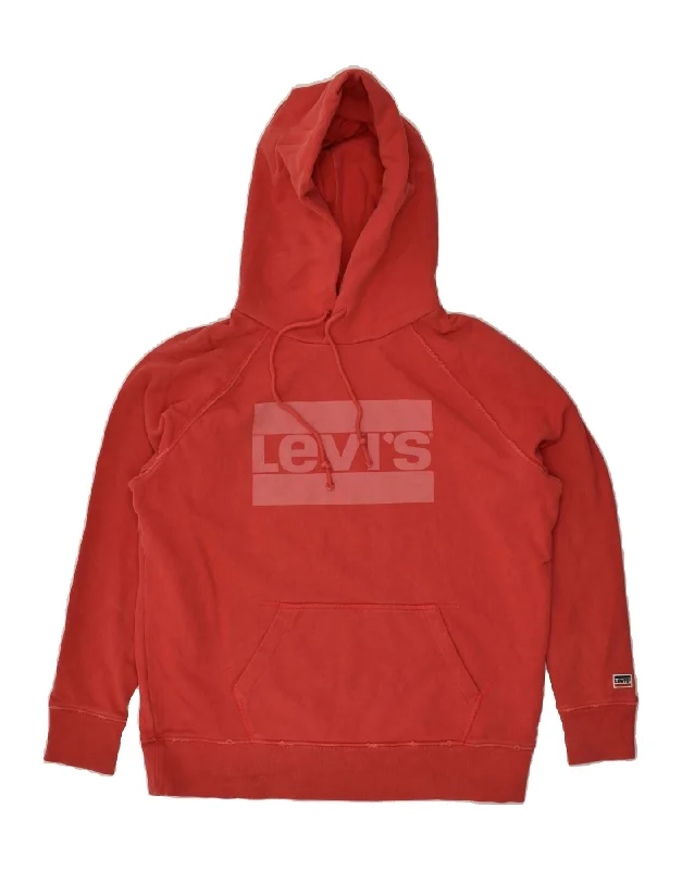 LEVI'S Womens Oversized Graphic Hoodie Jumper UK 14 Medium Red Cotton Oversized Hoodie Comfort Casual