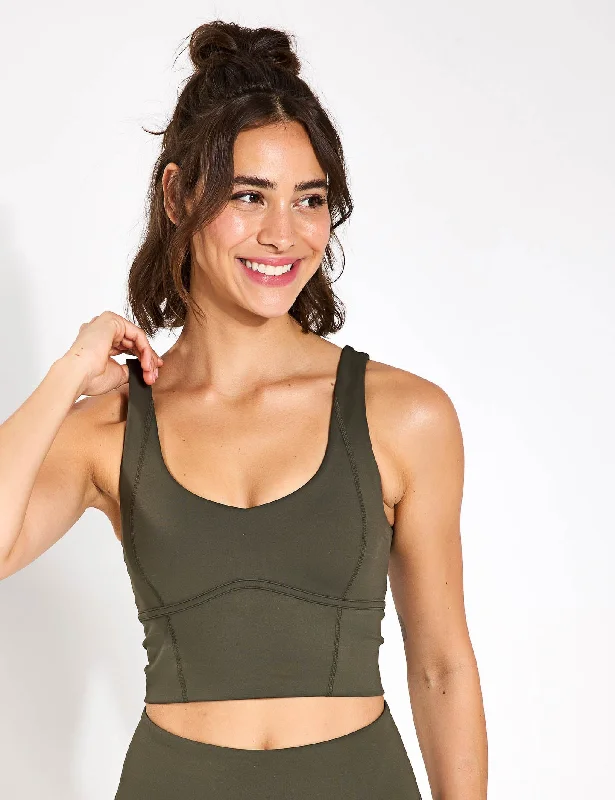 Ava Long Sports Bra - Army Green Feminine Lace Bra