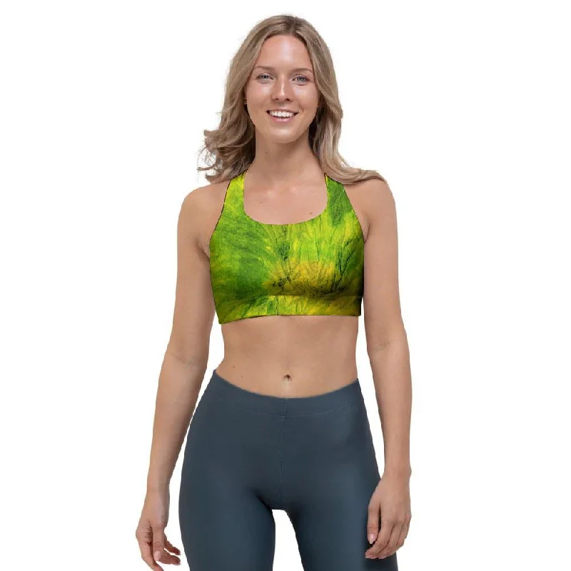 Lime Green Tie Dye Sports Bra Push-Up Bra Set