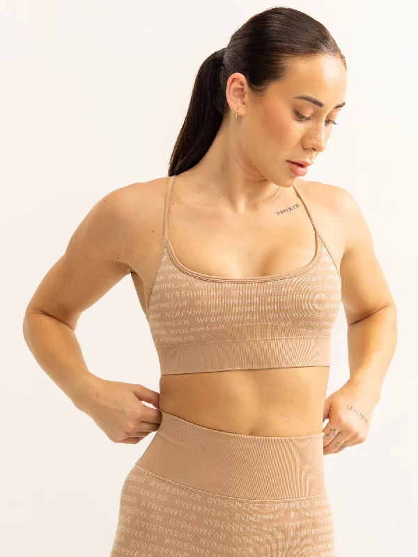 Logo Lux Seamless Sports Bra - Tan Floral Lace Bra