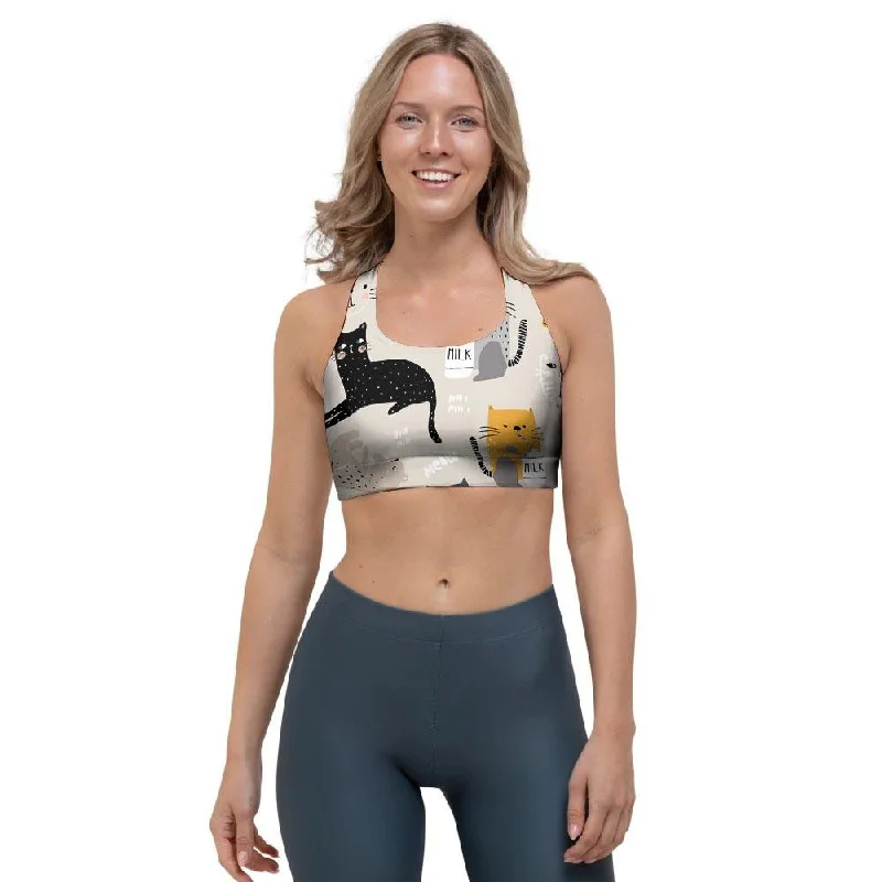 Meow Cat Print Sports Bra Soft Stretch Bra