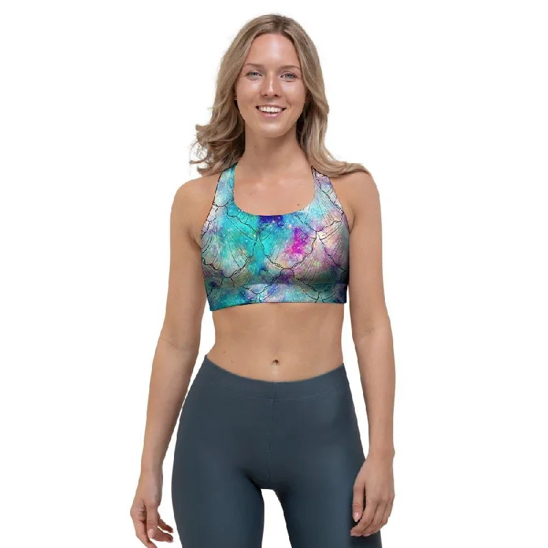 Mermaid Galaxy Print Sports Bra Adjustable Fit Bra