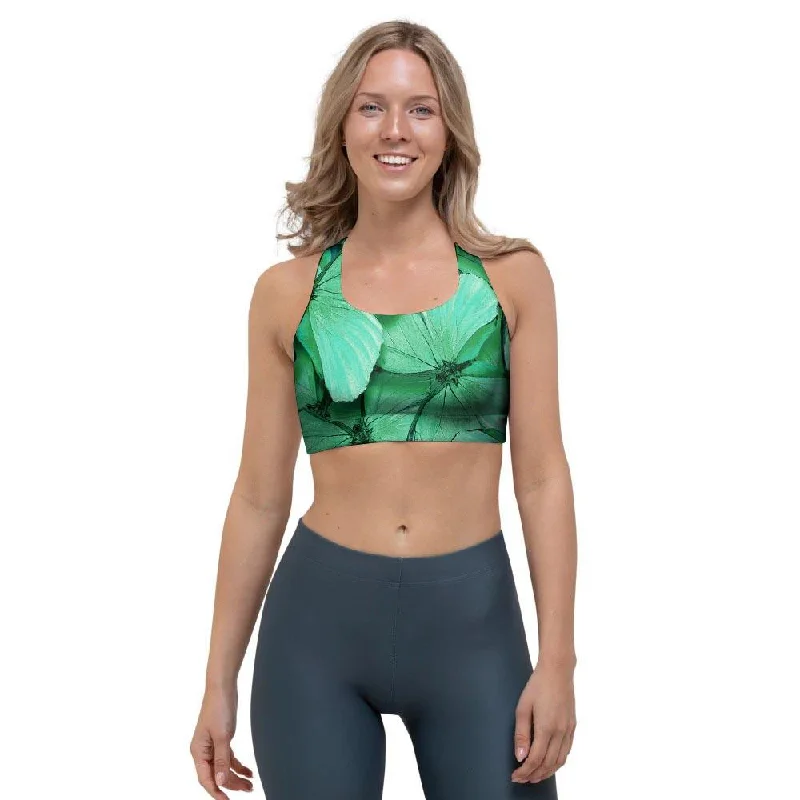 Mint Green Butterfly Print Sports Bra Seamless Sports Bra