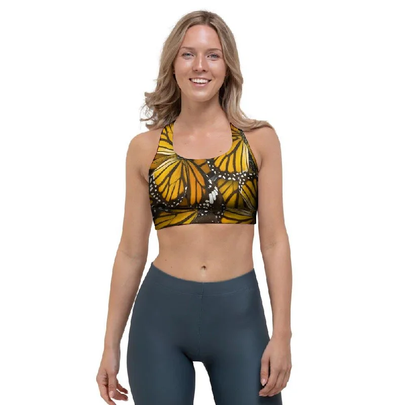 Monarch Butterfly Pattern Print Sports Bra Stretchy Full Coverage