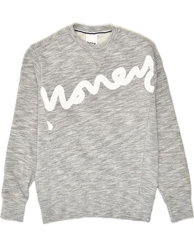 MONEY Womens Graphic Sweatshirt Jumper UK 10 Small Grey Flecked Cotton Hoodie with Magnetic Closure Innovative Modern