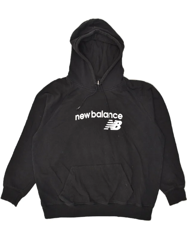 NEW BALANCE Womens Graphic Hoodie Jumper UK 18 XL Black Cotton Graphic Hoodie Design Print