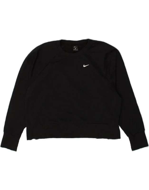 NIKE Womens Dri Fit Sweatshirt Jumper UK 18 XL Black Cotton Hoodie with Color Block Contrast Stylish