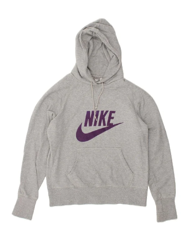 NIKE Womens Graphic Hoodie Jumper UK 18 XL Grey Hoodie with Sequins Glamorous Eye-catching