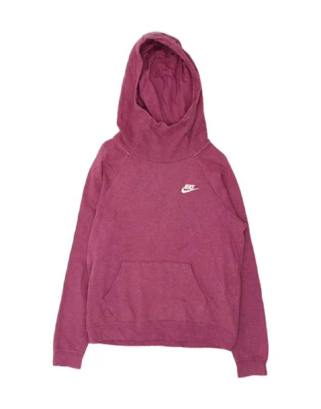 NIKE Womens Hoodie Jumper UK 10 Small Pink Cotton Hoodie with Hem Lace Feminine Delicate