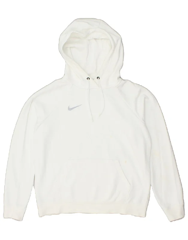 NIKE Womens Hoodie Jumper UK 10 Small White Cotton Hoodie with Hem Elastic Stretchable Comfortable