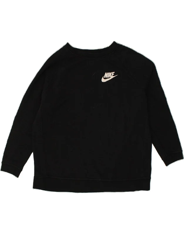 NIKE Womens Sweatshirt Jumper UK 16 Large Black Cotton Hoodie with Back Slit Movement Comfort