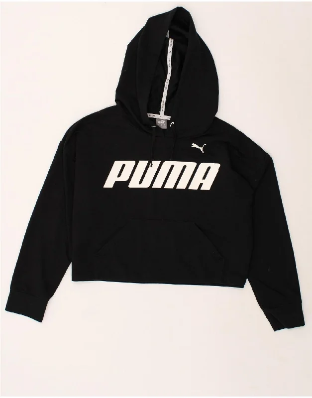 PUMA Womens Graphic Crop Hoodie Jumper UK 14 Medium Black Cotton Hoodie with Contrast Stitching Detailed Premium