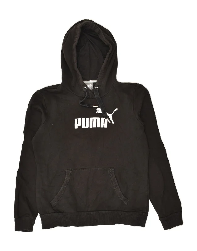 PUMA Womens Graphic Hoodie Jumper UK 10 Small  Black Hoodie with Pastel Soft Subtle