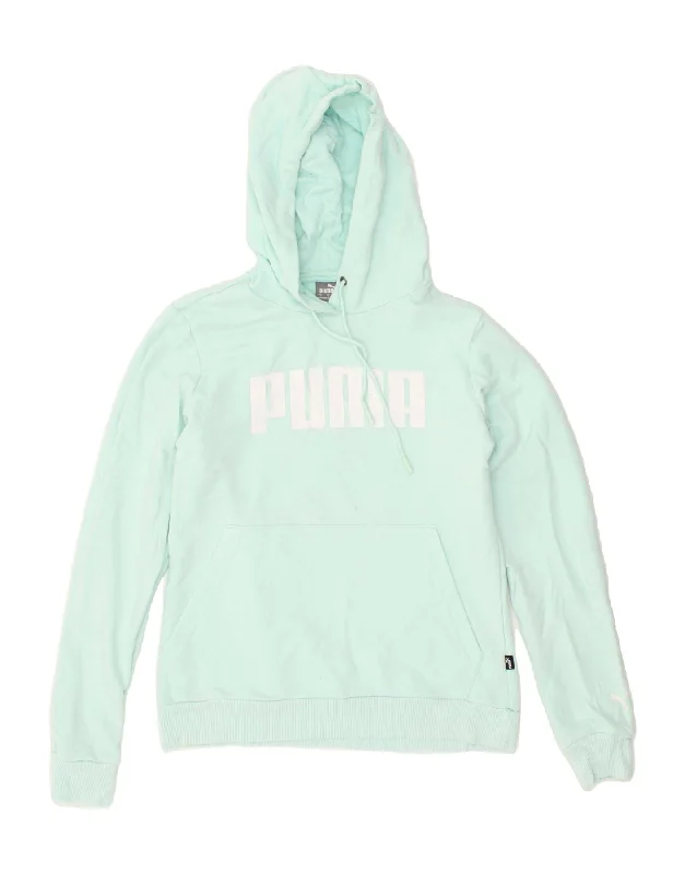 PUMA Womens Graphic Hoodie Jumper UK 10 Small Green Cotton Hoodie Jacket Zipper Layering